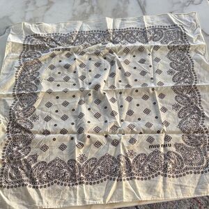 Miu Miu Cream Silk Bandana with Brown Paisley Motif